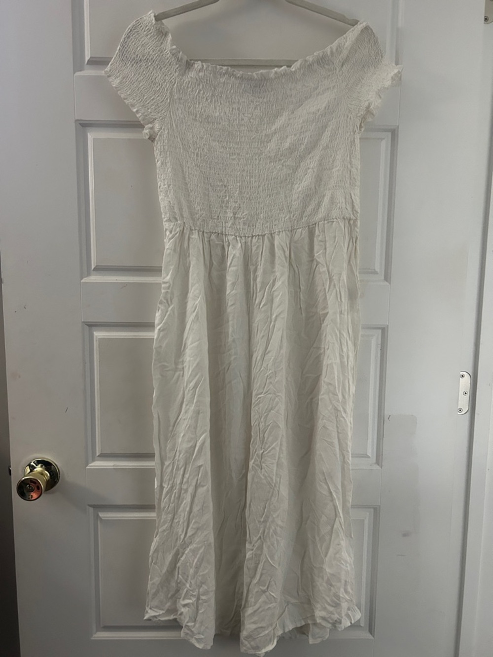 Smocked Off-Shoulder White Maxi Dress